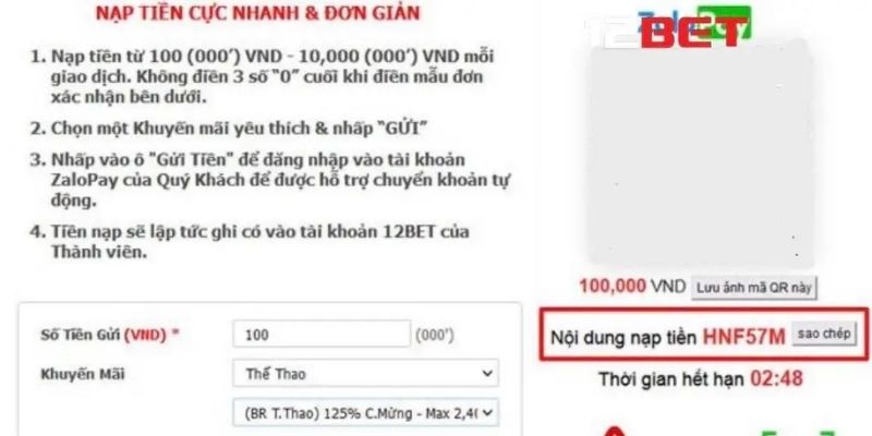 Nạp tiền 12BET qua những phương thức giao dịch đa dạng