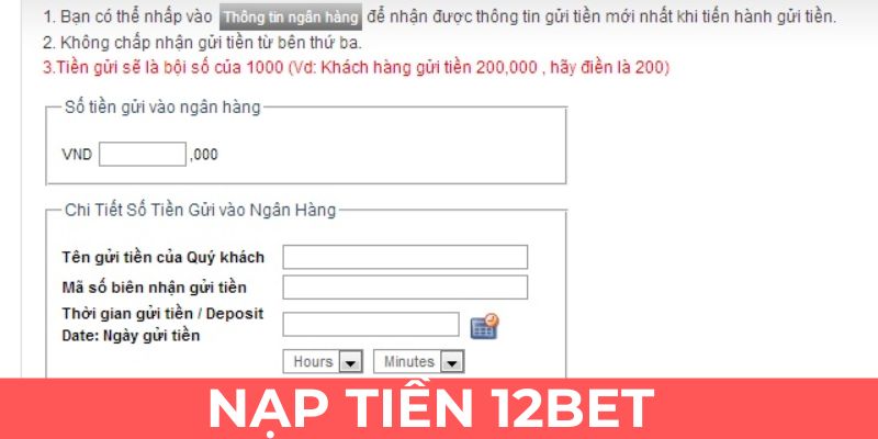 Các phương thức nạp tiền 12BET phổ biến nên dùng